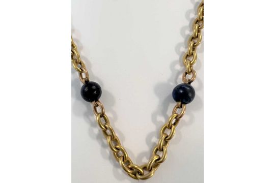 A watch chain spaced with lapis lazuli beads, - Image 2 of 3