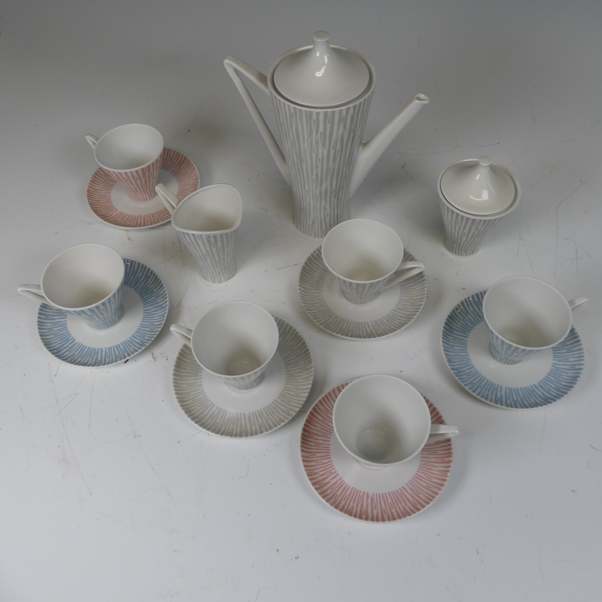 A vintage Alka Kunst Bavaria Coffee Set, of grey and white decoration, stylised forms, to comprise - Image 3 of 7