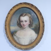 Early 19th century School, Portrait of young girl, head and shoulders, oval, oil on canvas, 55cm x