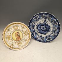 A 19thC Continental majolica Charger, of white ground with central painted portrait of figure