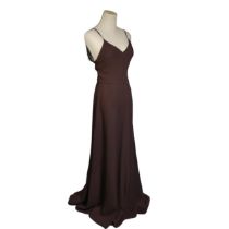 A vintage 1970s Biba maxi Dress, of chocolate brown colour with diamante straps, label for size