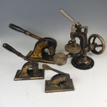 A Mullen paper burst strength Tester, by 'B. F. Perkins & son', together with three early 20th