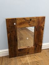 A vintage rectangular reclaimed oak framed Mirror, W 58 cm x H 66 cm.