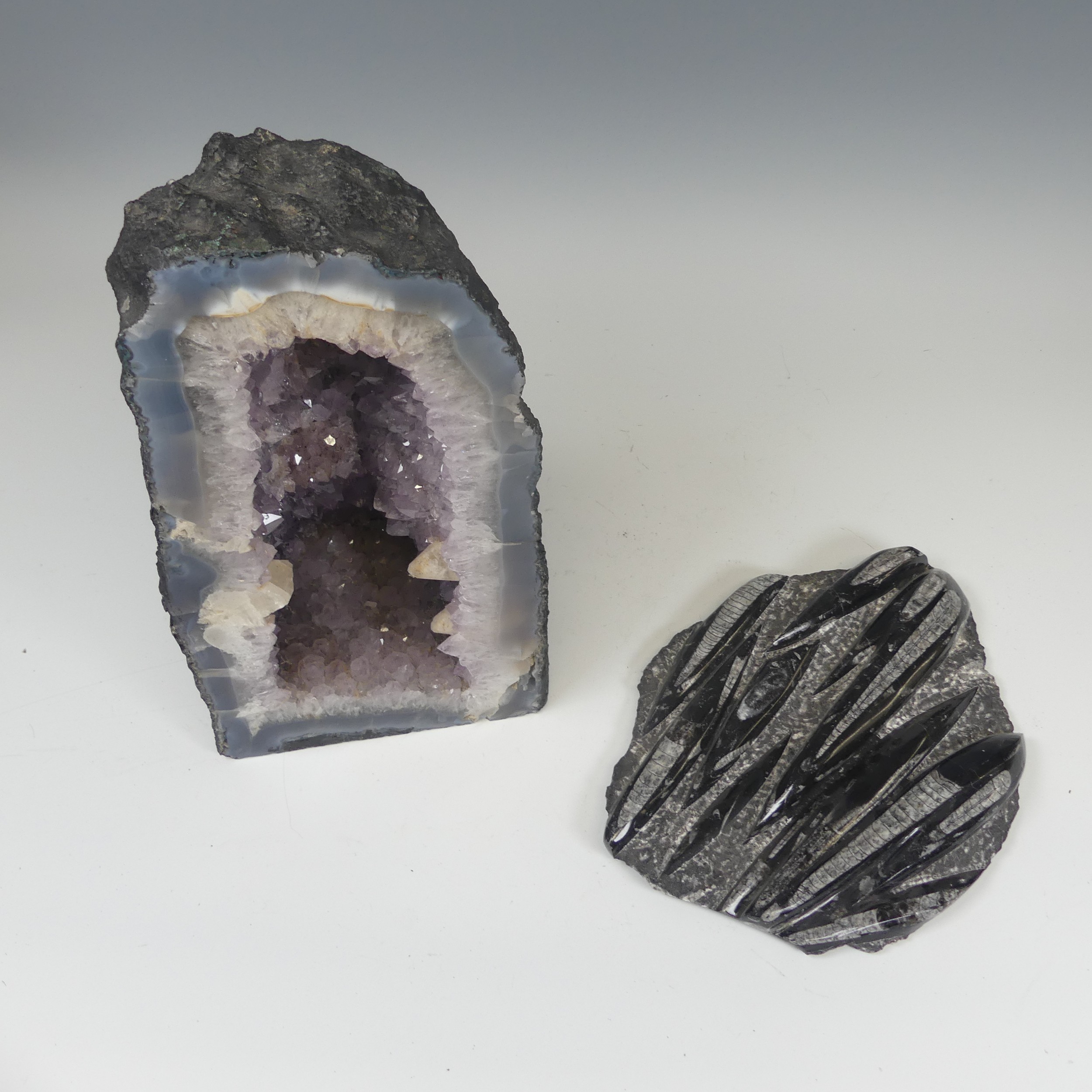 A large amethyst and quartz 'cathedral' Geode, free standing with flat base, with well-defined - Image 5 of 6