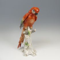 A 19thC Continental porcelain figure of a Parrot, possibly a Macaw, the hard paste porcelain painted