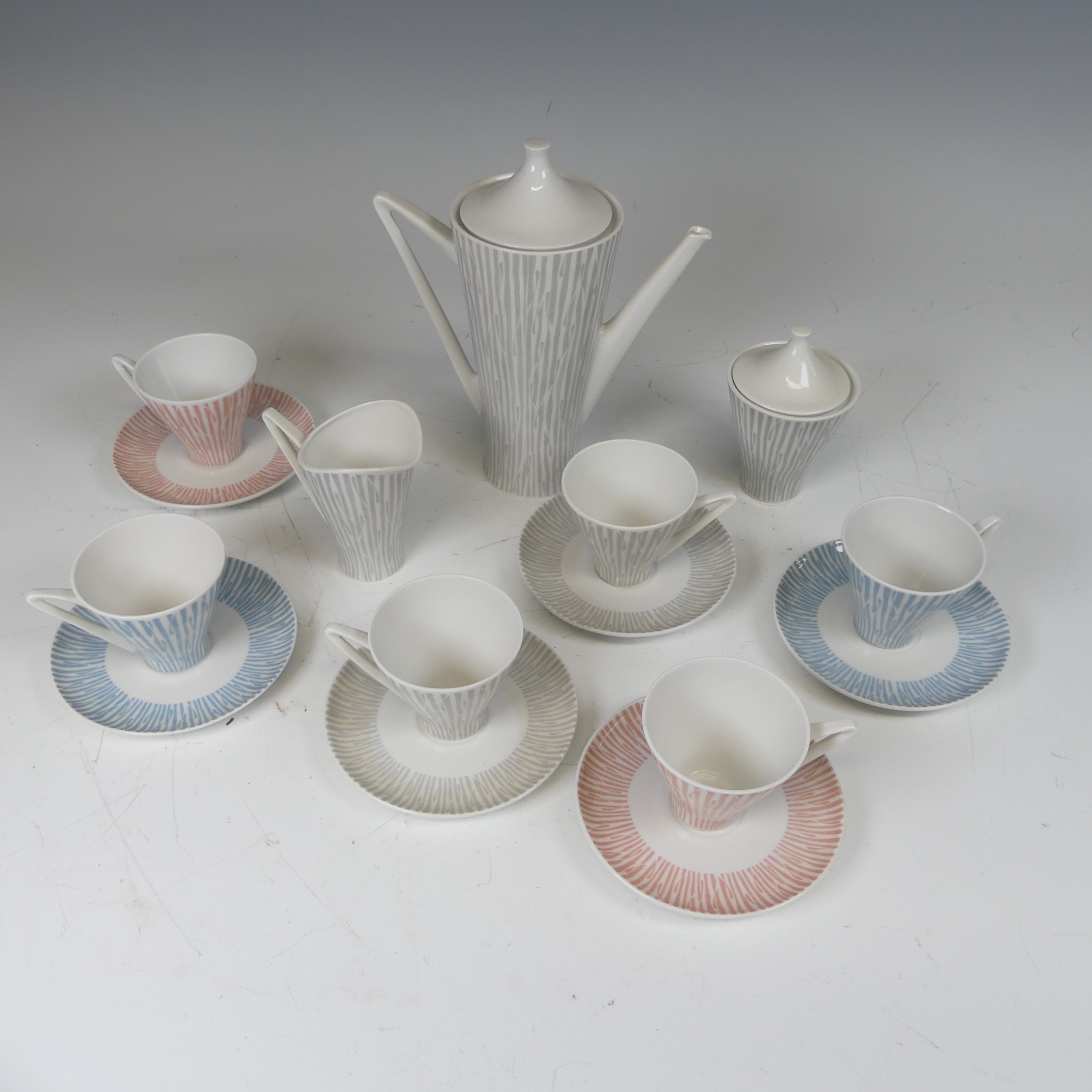 A vintage Alka Kunst Bavaria Coffee Set, of grey and white decoration, stylised forms, to comprise