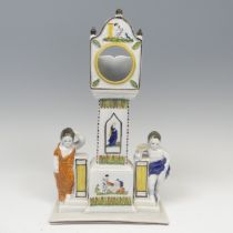 An early 19thC prattware Watch Stand, probably made in the North of the UK, with central longcase