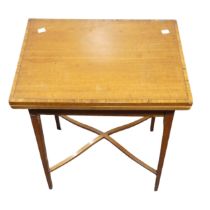 An Edwardian satinwood folding side Table, with gilt-tooled leather top, raised on tapering legs and