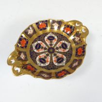 A Royal Crown Derby 1128 Old Imari pattern 'Duchess' Bon Bon Dish, solid gold band, first quality,