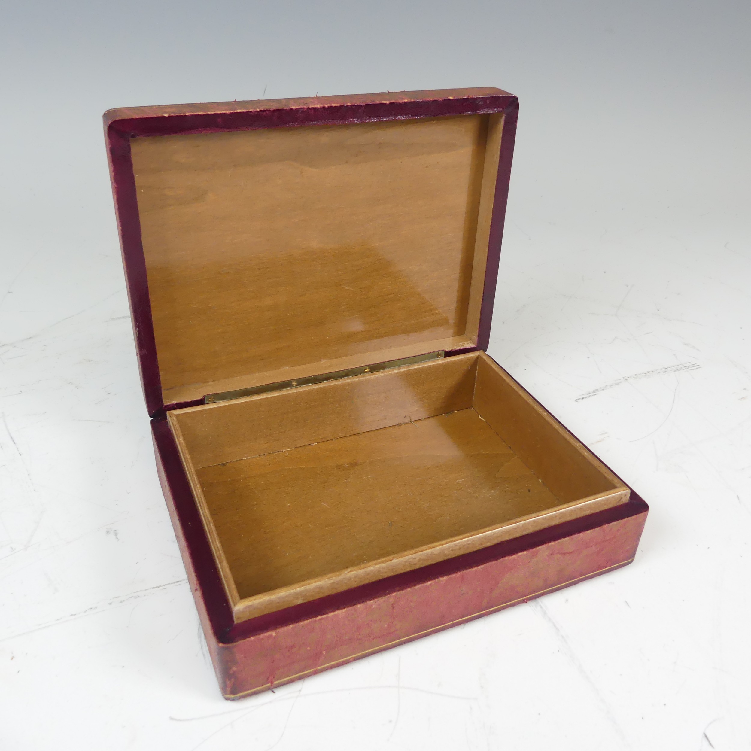 An Italian specimen stone and marble inset leather cigarette Box, W 17 cm x H 5 cm x D 13 cm. - Image 3 of 3