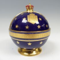 A limited edition Minton commemorative Coronation Orb, of cobalt blue ground with gilding and