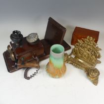 A decorative vintage Telephone, together with a brass desk Set, a Shelley Art Deco Vase and a Box(4)