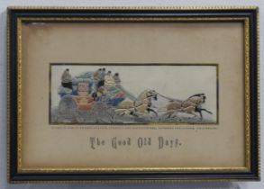 Stevengraphs: three woven silk pictures, with titled mounts; The Good Old Days, The Present Time -