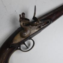 A sea service flintlock Pistol, possibly Belgian, 9 inch steel barrel, full length stock with