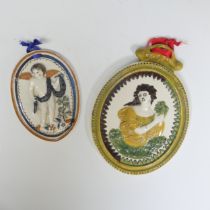 A 19thC pearlware wall hanging Plaque, ovular in shape, depicting a moulded relief of a woman at the