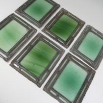 Six Antique stained glass lead framed Windows, some with breaks, W 18 cm x H 23.5 cm.