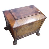 A small Georgian mahogany sarcophagus Wine Cooler, moulded hinged top concealing previously lined