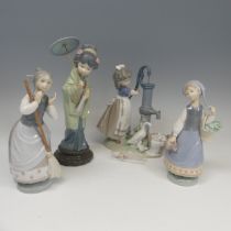 A Lladro porcelain 'Japonesita Sombrero' Figure, no.4988, together with 'A Clean Sweep', 'Summer