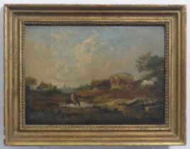 Attributed to George Morland (British, 1763-1804), The Waggon, oil on panel, indistinctly signed