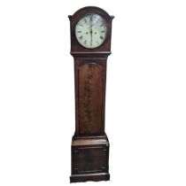 A 30hr flame mahogany longcase Clock, with 12 inch painted circular dial, encased by circular convex