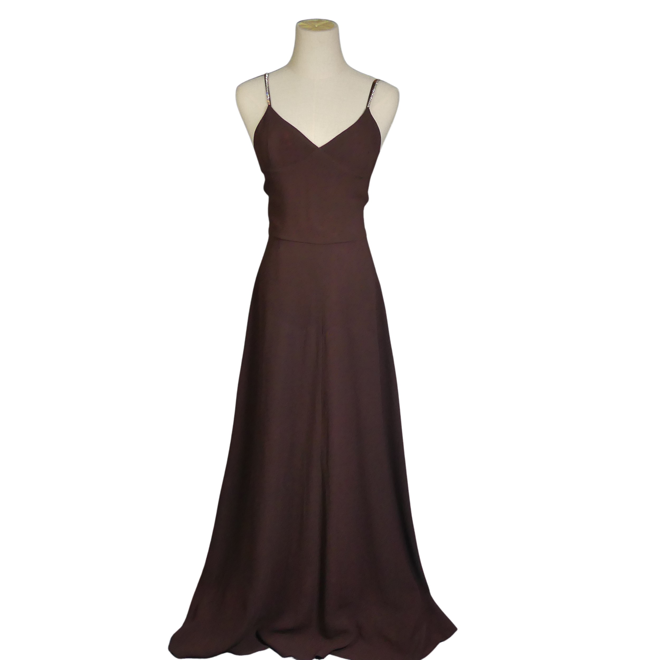 A vintage 1970s Biba maxi Dress, of chocolate brown colour with diamante straps, label for size - Image 2 of 8