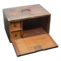 An antique collection/donation Box, with fall front revealing fitted interior and hidden drawer, W