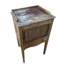 An antique tambour front pot Cupboard, raised on tapering legs and spaded feet, W 43 cm x H 79 cm