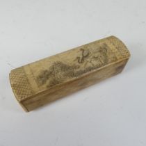 Early 19th century French Prisoner of War carved bone Dominoes box, of rectangular form with sliding