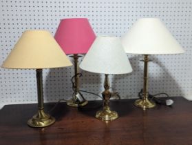 A lot of four contemporary brass based table Lamps, with associated shades(4)