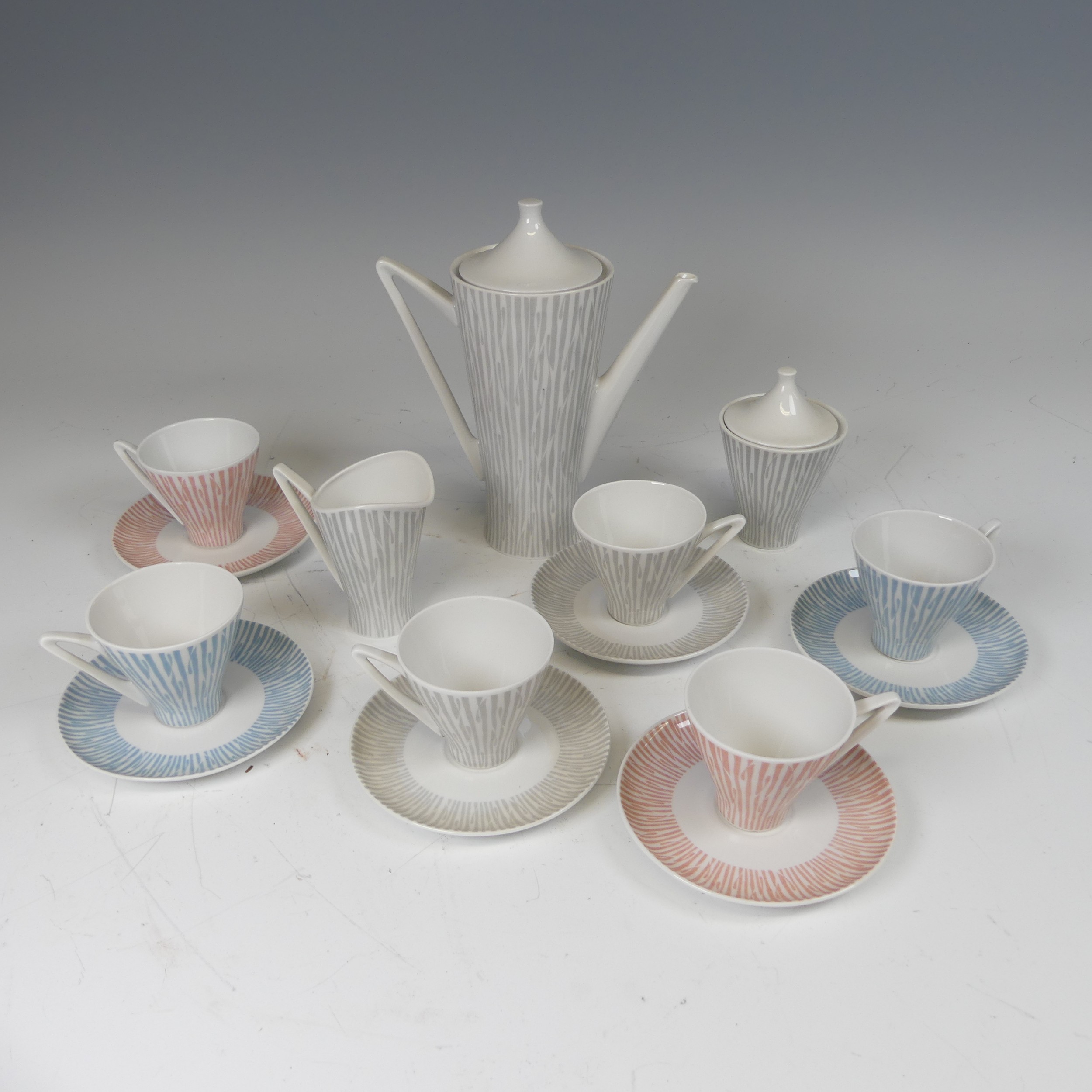 A vintage Alka Kunst Bavaria Coffee Set, of grey and white decoration, stylised forms, to comprise - Image 2 of 7