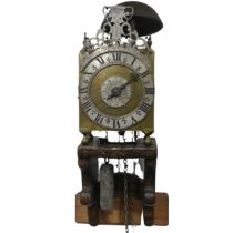 An antique late 17th century style Lantern Clock and Bracket, probably Victorian, silvered