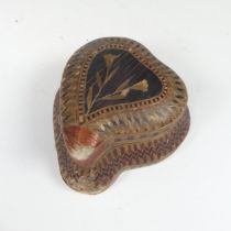 Early 19th century French Prisoner of War straw work Jewellery Box, of shaped tear-drop form, with