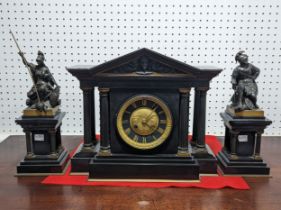 A late 19th century French slate mantel Clock, with a Japy Freres movement, rack striking movement