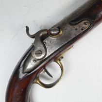 A French model 1822 percussion service Pistol, possibly converted from flintlock, 20cm barrel, the