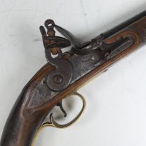A Light Dragoon style flintlock holster Pistol, fixed 9 1/2 inch round barrel, marked flat lock with