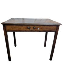 A Georgian mahogany side Table, moulded top above single oak carcass drawers, with original