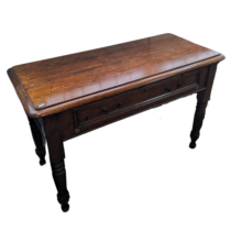 An antique oak Side Table, with frieze drawer and brass drop handles, W 117 cm x H 75 cm x D 50.5
