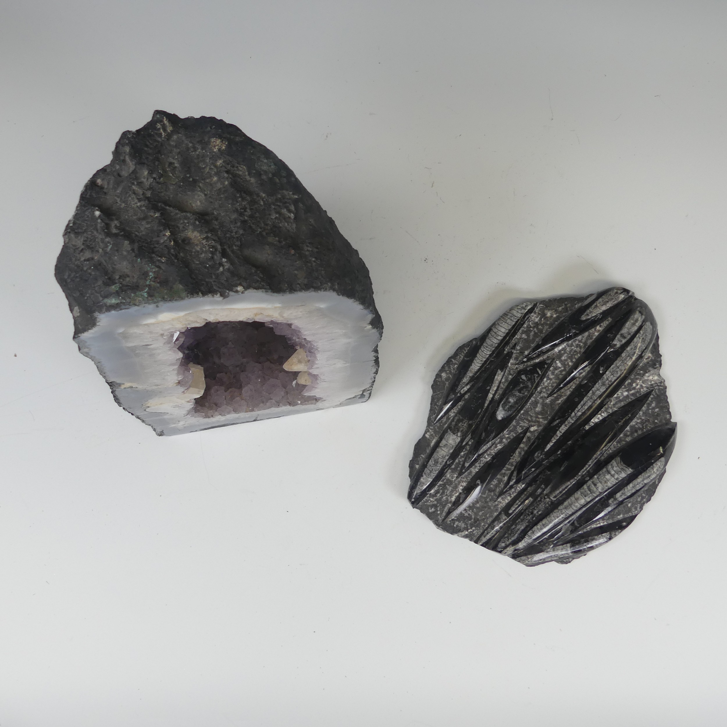 A large amethyst and quartz 'cathedral' Geode, free standing with flat base, with well-defined - Image 6 of 6