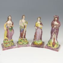 A matched group of four Dixon, Austin and Co prattware Figures, early 19thC, modelled as the Four