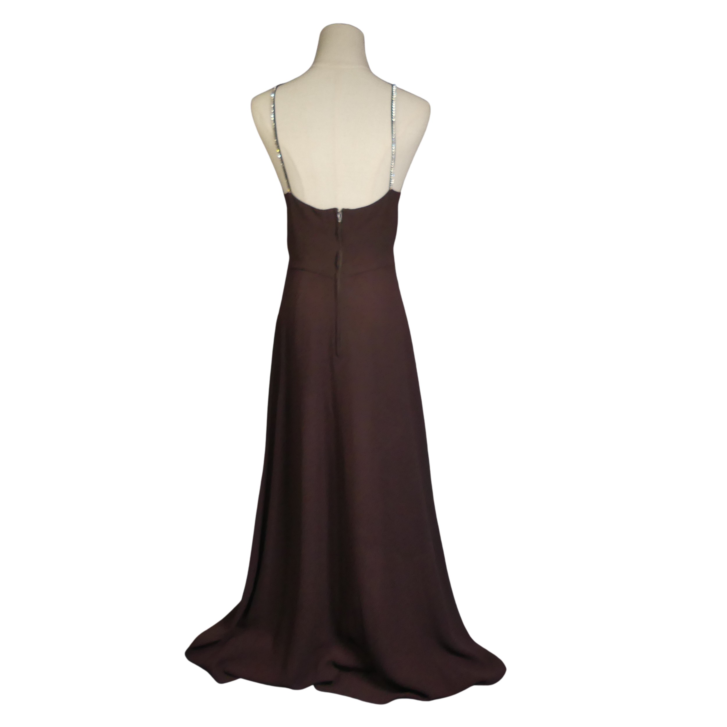 A vintage 1970s Biba maxi Dress, of chocolate brown colour with diamante straps, label for size - Image 4 of 8