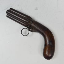 A Belgium Mariette four barreled self cocking Pepperbox percussion revolver, damascus barrels and