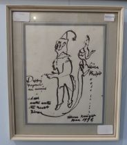Dame Laura Knight, R.A (British 1877-1970) cartoon sketch of a clown, pen and ink, signed and dated,