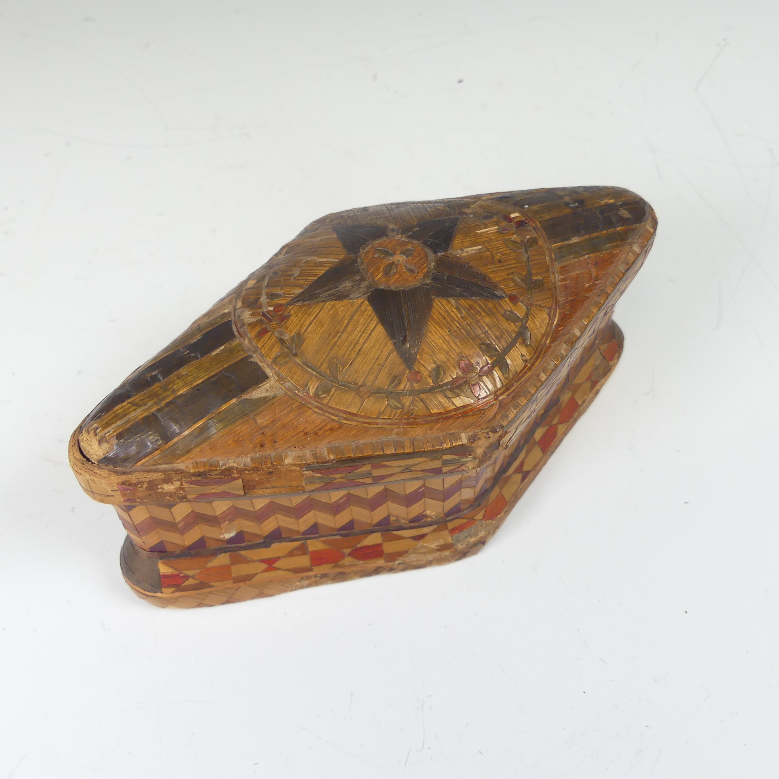 Early 19th century French Prisoner of War straw work Jewellery Box, of shaped tear-drop form, with - Image 7 of 10