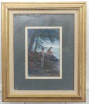 Keith Money (New Zealand, b.1935), Bathers on rocks in shade by trees, oil on board, signed ’
