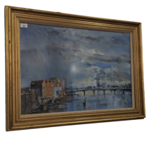 Keith Money (New Zealand, b.1935), The River Thames, towards Chelsea (?), oil on board, signed