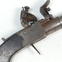 An early 19th century Clark of Holborn, London, flintlock pocket Pistol, marked to lock, folding