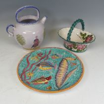 A Wemyss pottery Basket, decorated in cabbage rose, with rope twist handle, marked for Wemyss EXON