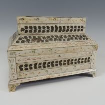 Early 19th century French Prisoner of War carved bone Sewing Box, of rectangular form with geometric