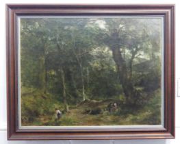 John Smart, RSA RSW (Scottish, 1838-1899), Figures amongst trees in a wooded landscape, oil on