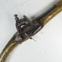 A 19th century possibly Turkish or Albanian 'Rat-Tail' Miquelet flintlock holster Pistol, 31 cm